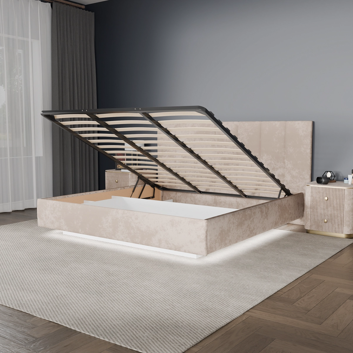 Кровать с подъемным механизмом Диона Бежевая 200х200 (aura4)